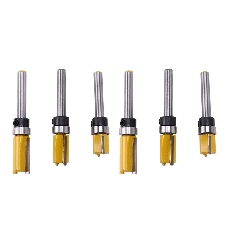 

6Pcs 1/4 Inch Flush Trim Router Bit Pattern Bit Top & Bottom Bearing 1/2 Inch Blade Template Edge Wood Trimmer Cutter