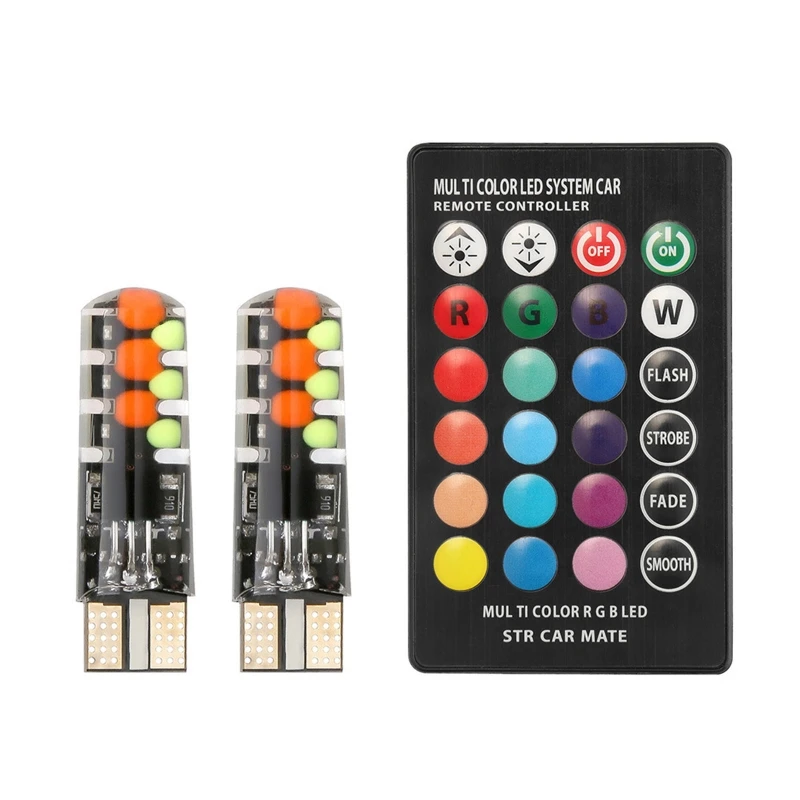 

2x LED T10 Remote Control SUV Wedge RGB Color Changing Car Light Bulbs 6SMD 5050