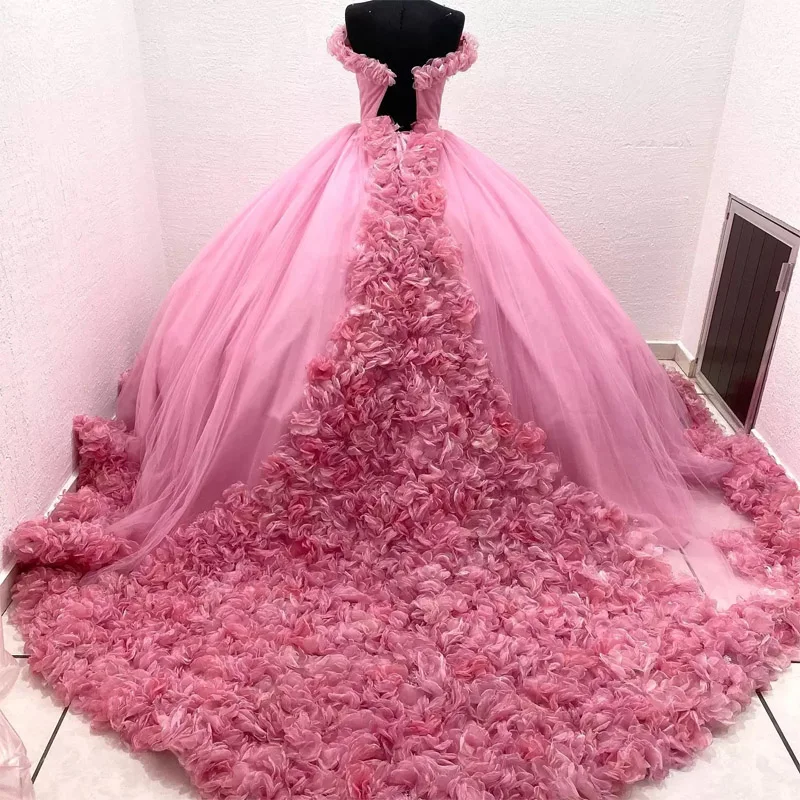 

Luxury Real Image Quince XV Vestidos De 15 Años Pink Quinceanera Dresses With Floral Applique Volume Girls XV Brithday Wear