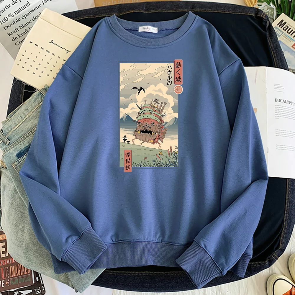 

Ukiyo-E Style Moving City Mount Fuji Printing Mens Hooded Comfortable Casual Clothing Anime Funny Pullover Fashion Man's Hoodie