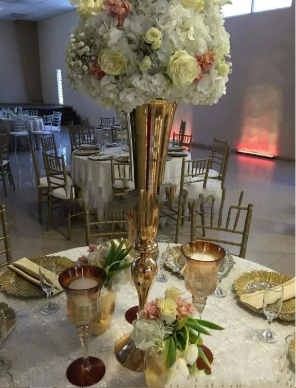 

Elegant Slim Metal Flower Vase ,gold Wedding Flower Stand Trumpet Vases Centerpieces For Wedding & Home Decoration