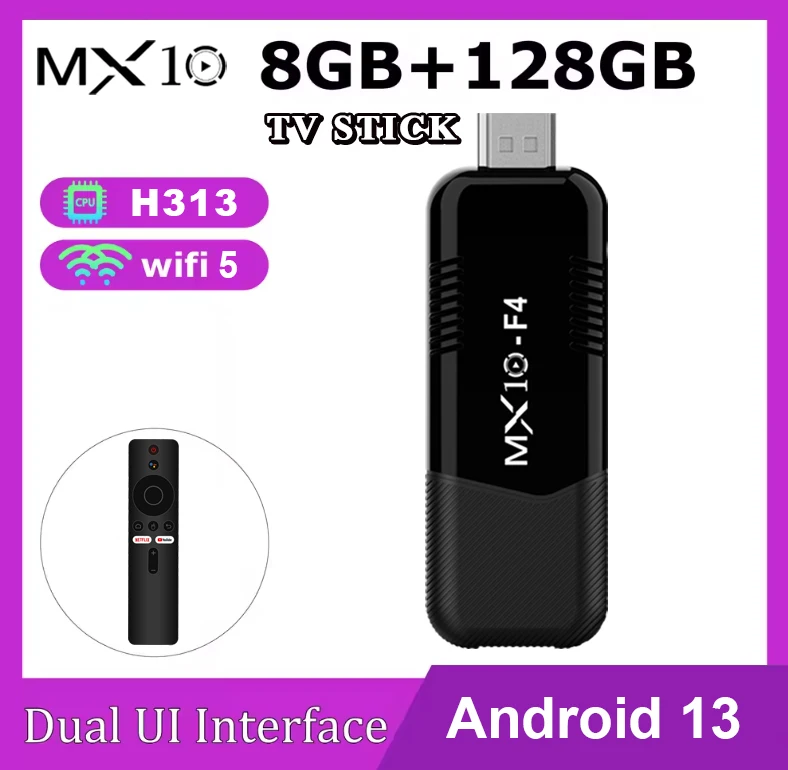 Фото Мини-ТВ-приставка Android 13 MX10 F4, 8 ГБ ОЗУ, 128 ГБ EMMC, Allwinner H313, 4K 60 Гц, Wi-Fi 2.4G/5G, BT5.0, голосовой пульт, 70+ языков №1