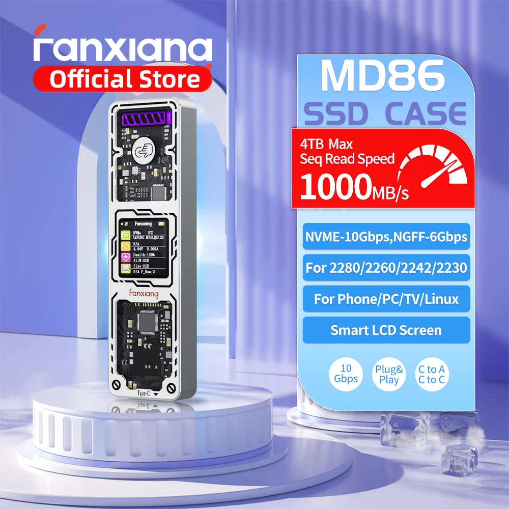 Fanxiang MD86 M.2 SSD корпус 10 Гбит/с NVMe/NGFF-SATA двойной протокол USB 3.2 Gen2 Type C для 2280/2242/2230 Disk Box