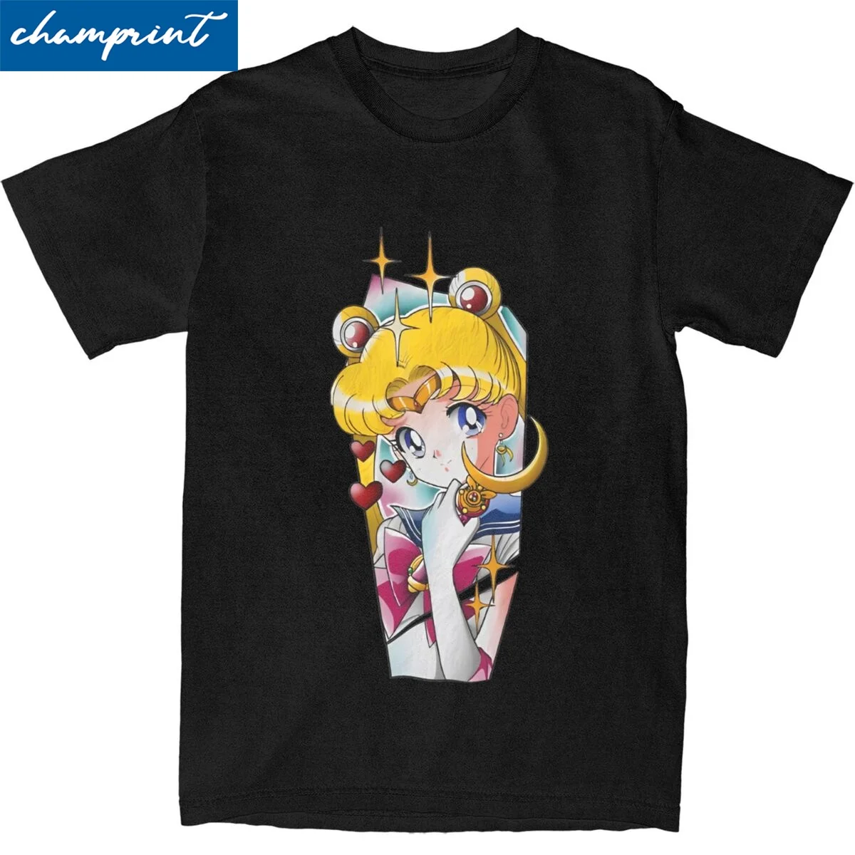 Мужская хлопковая футболка с коротким рукавом круглым вырезом и принтом аниме