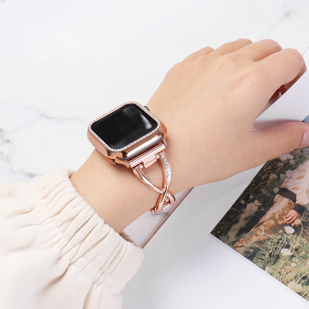Women Band for Apple Watch 38mm 42mm 40mm 44mm Stainless Steel Strap Fashion Metal Bracelet correa iWatch Series 8 7 SE 6 5 4 3