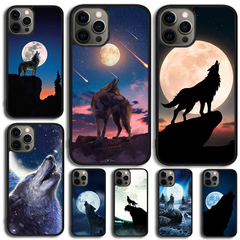 Moon Roaring Wolf Phone Case For iPhone 14 15 16 13 12 Mini Max Cover Apple 11 Pro 6 8 7 Plus SE2020 Coque