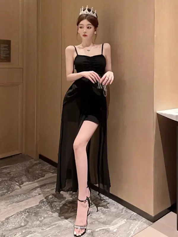 Южная Корея Шикарное французское платье Hepburn Sle Черное облегающее талию на