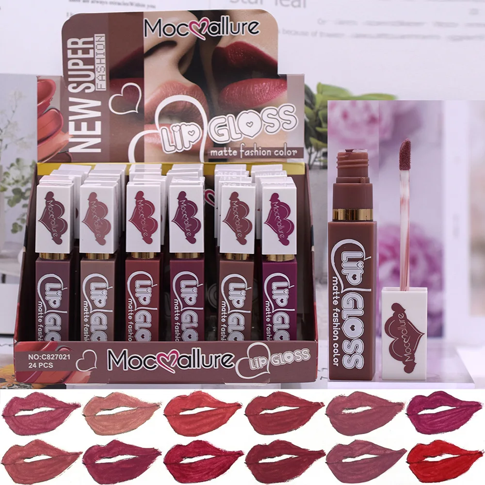 

24 шт., матовый блеск для губ, 12 цветов