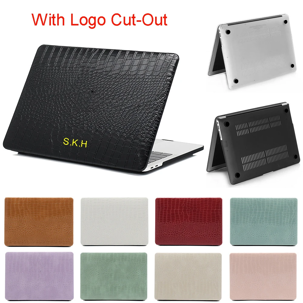 Pu Crocodile Print Computer Case For Macbook New Air 13.3'' Pro Retina 14 " Laptop Hard Case With Logo Cut-Out Free Print Name