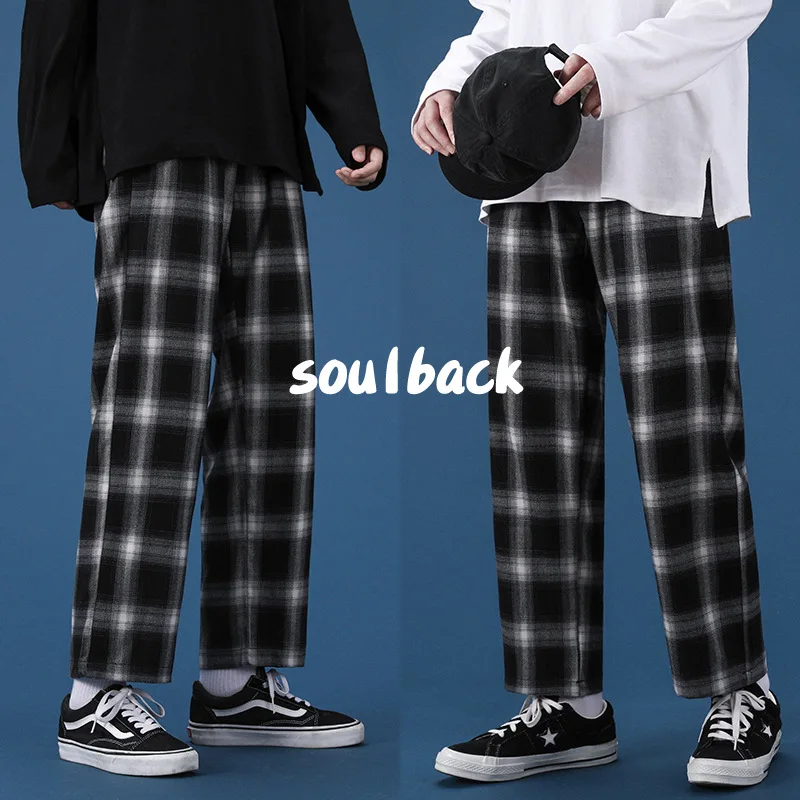 

Plaid Design Retro Pants Men's Plus Size 3XL Loose Teen Couples Fashion Harajuku Japanese All-match Straight Pants Simple