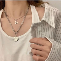 cuban chain fashion new double flower cherry necklace womens new design simple pendant neck accessories clavicle chain metal