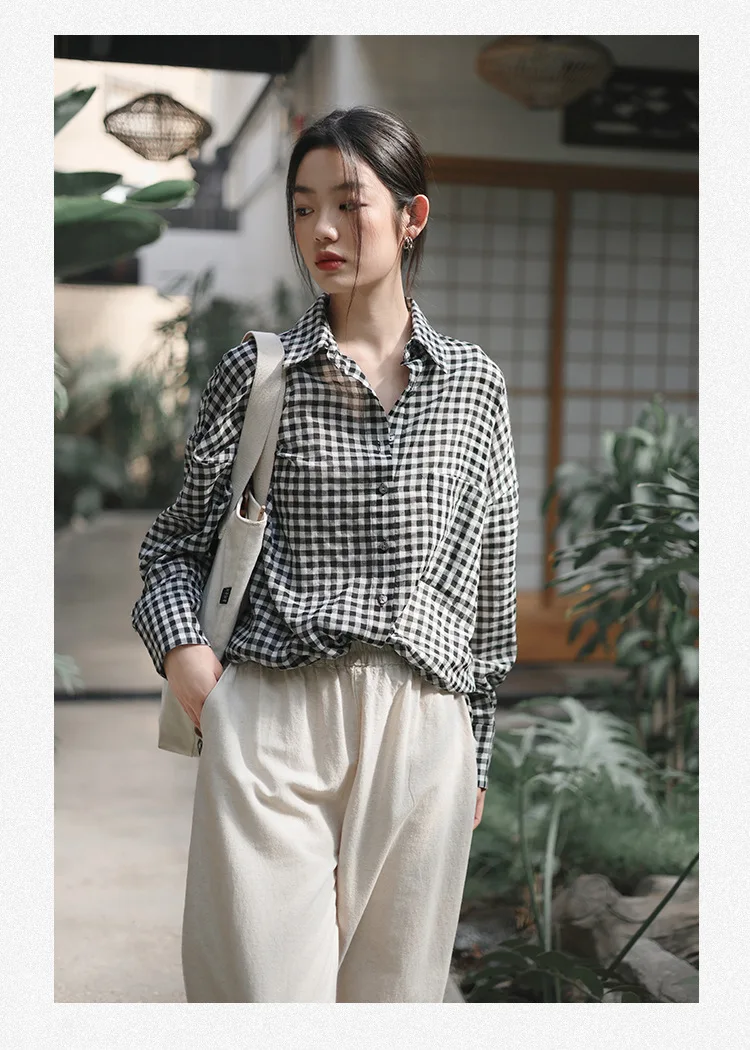 Женская рубашка Embellike клетчатая oversize из полиэстера