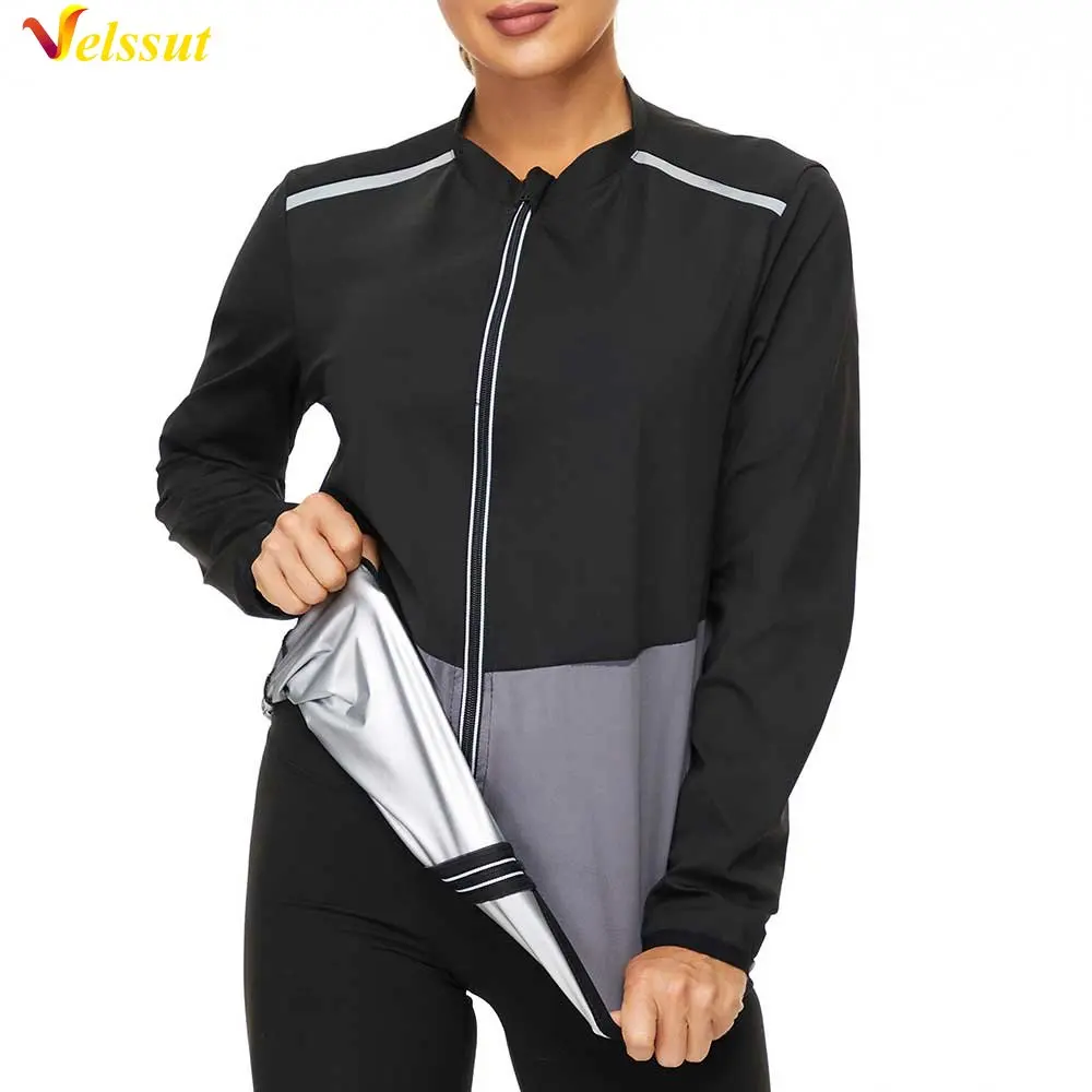 Velssut Sauna Jacket for Women Weight Loss Long Sleeve Workout Top Hot Sweat Sportwear Fitness Body Shaper Slimming Fat Burning