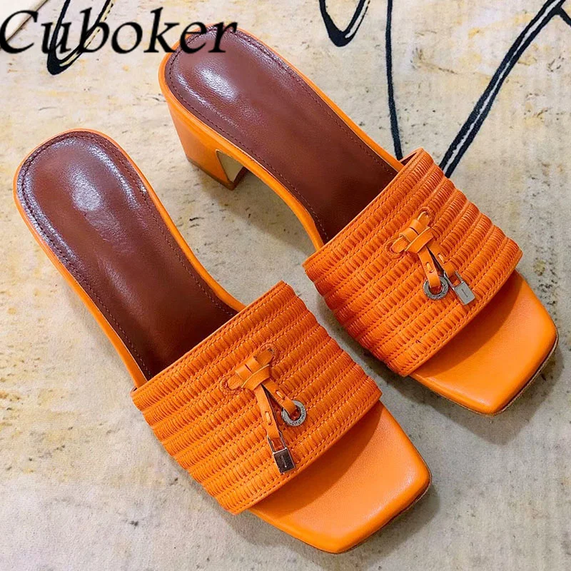 Женские мюли на квадратном каблуке летние туфли из искусственной кожи с открытым