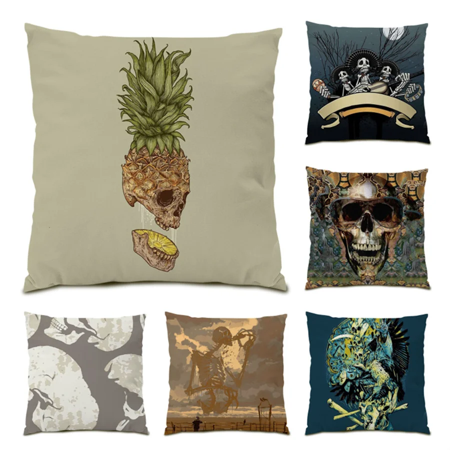 

Sofas for Living Room Fear Home Decor Soft Velvet Skull Pillow Covers Decorative Cushion Polyester Linen Pillowcase Cover E0457