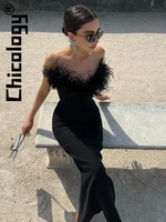 chicology feather sleeveless solid bodycon maxi dress elegant sexy festival party prom birthday event fashion 2022 women clothes