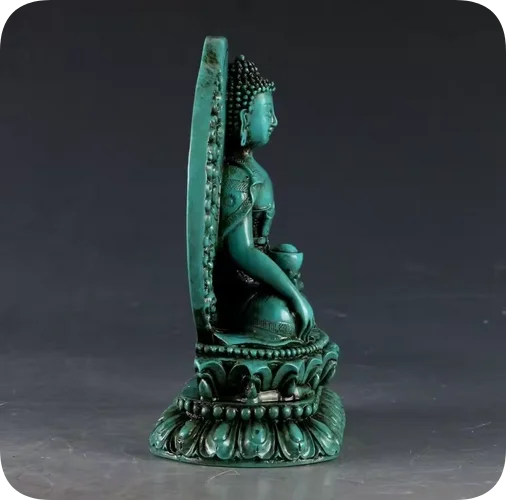 Китайский антиквариат бирюзовая резная статуя Будды Шаки Муни ручной работы
