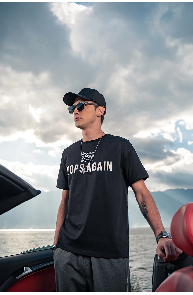 

6591 new loose cotton, drop shoulders, creative personality letters, printed short-sleeved T-shirt