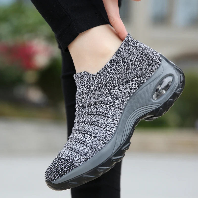 JIEMIAO Women Sneakers Fashion Sport Running Shoes Summer Platform Slip-on Comfortable Outdoor Knited Casual Walking Shoes