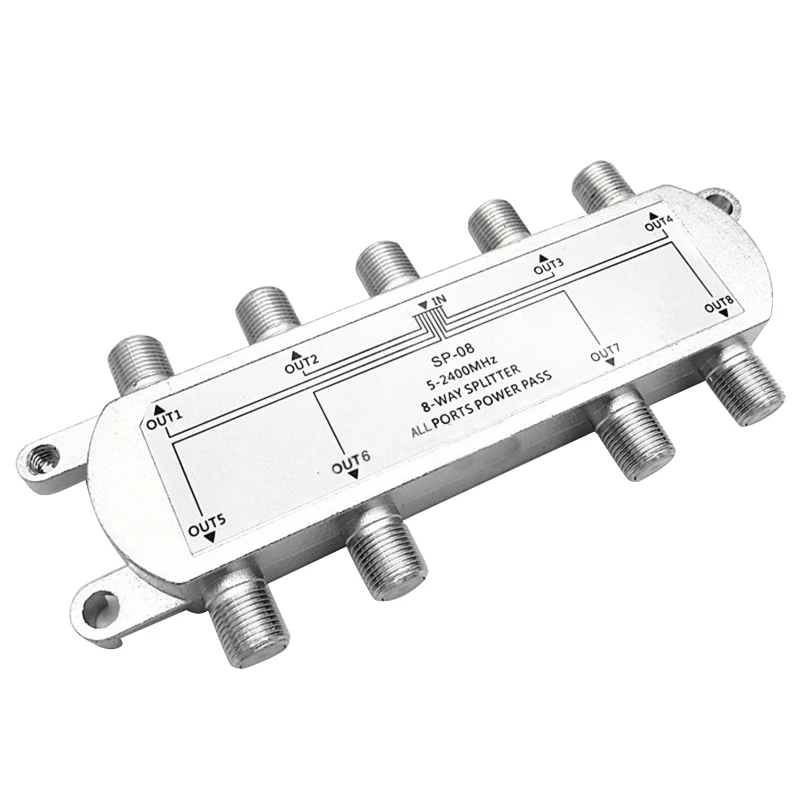 

8 Way 5-2400 MHz Coaxial Antenna Splitter Accurately Split F Type Interface Corrosion Resistance Exquisite Alloy Body E8BE