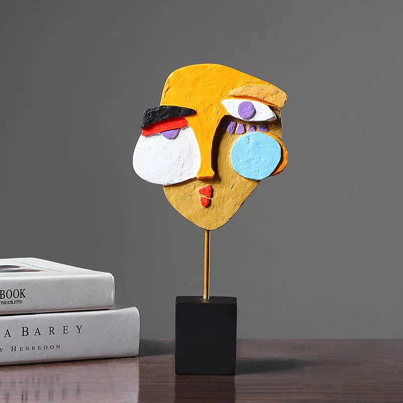 

NORTHEUINS Resin Abstract Human Face Art Painted Figurines for Interior Home Living Room Entrance Office Decoration Accessories