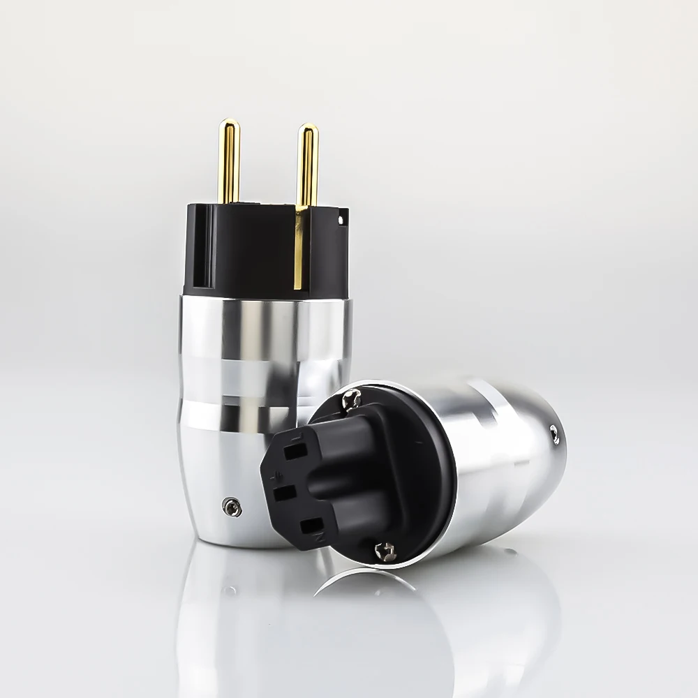 

Pair Hi-end Silver Aluminium Gold Plated Hifi IEC Female Connector EU Schuko Power Plug for DIY Hifi Power Cable
