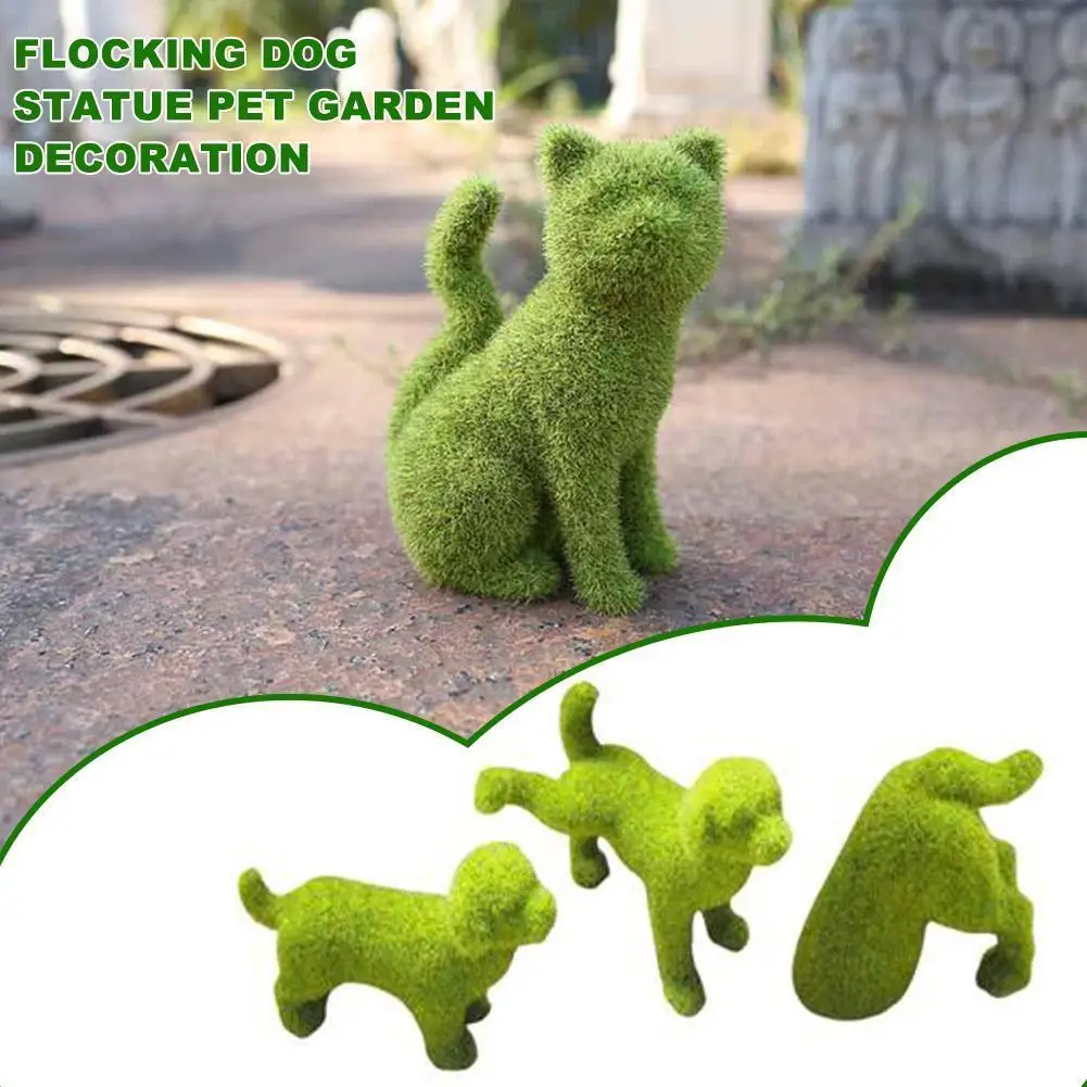 

Hot Outdoor Courtyard Cute Dog Statues Grass Green Simulation Flocking Puppy Ornaments Moss Grass Puppy Figurines Garden Decor