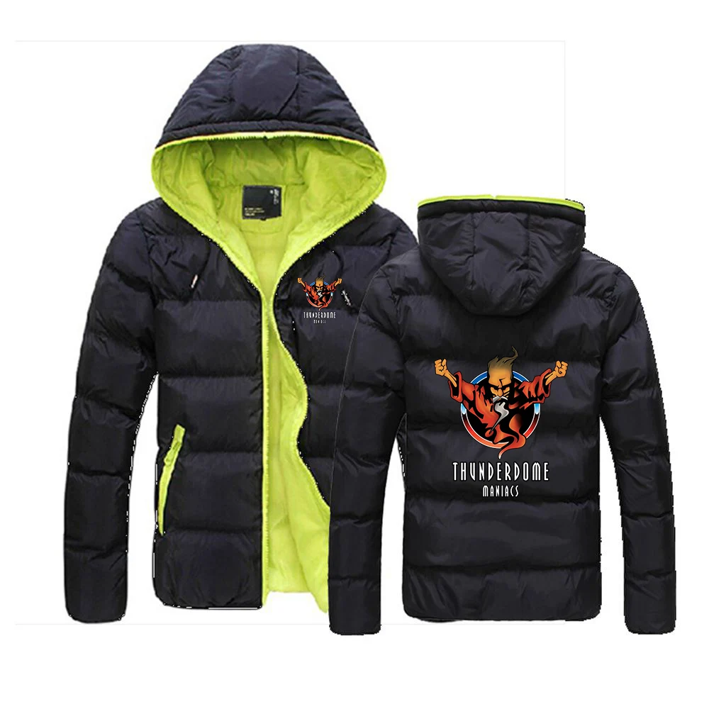 

2023 New Men's Thunderdome Printing Winter Thicken Zipper Jacket Sportswear Padded Casual Hoodies Long Sleeve Hip Hop Coats