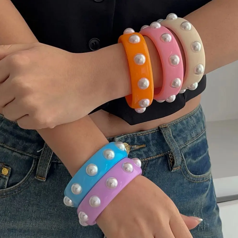 PuRui изысканные милые браслеты с искусственным жемчугом для женщин широкий