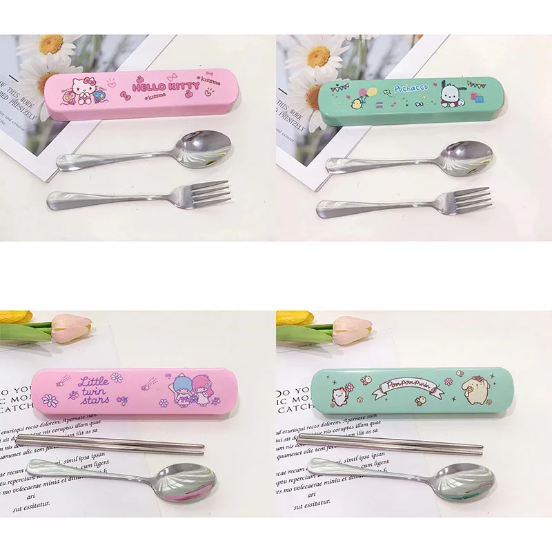 

Cartoon Cute Kawaii Sanrioed Cinnamoroll My Melody Hellokittys Pochacco Spoon Chopsticks Tableware Portable Suit