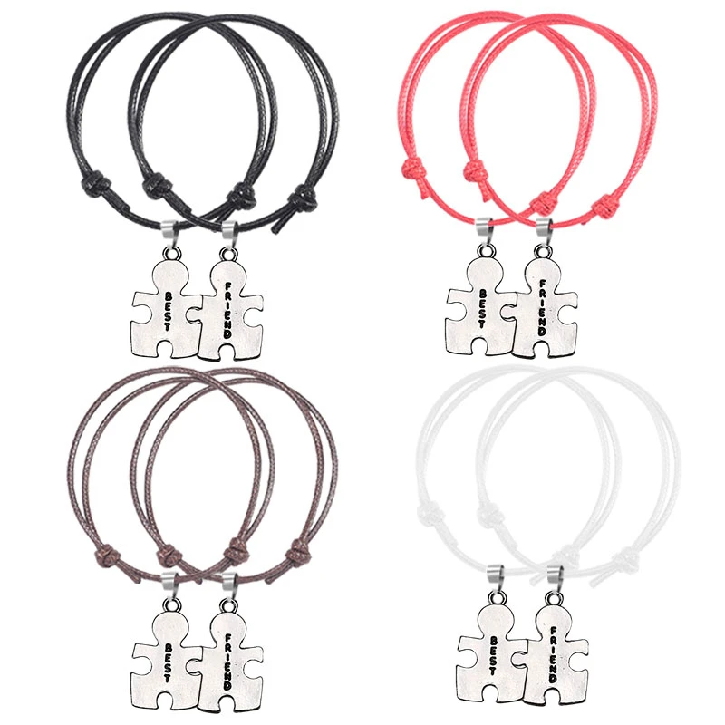 Классический Браслет из черной кожи для мужчин и женщин, Ювелирное Украшение для друзей, цвет белый, 2 предмета в комплекте