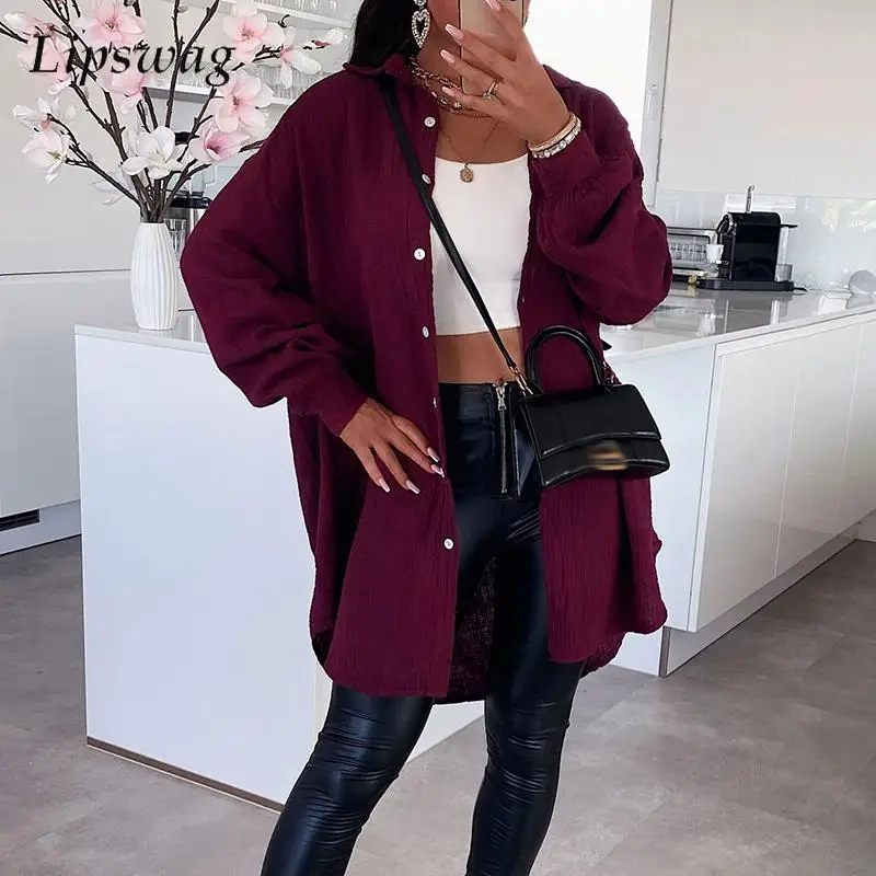 

Fashion Thin Long Sleeve Single-breasted Tops Autumn Women Turn-down Collar Shirt All-match Casual Solid Spring Jacket Outerwear