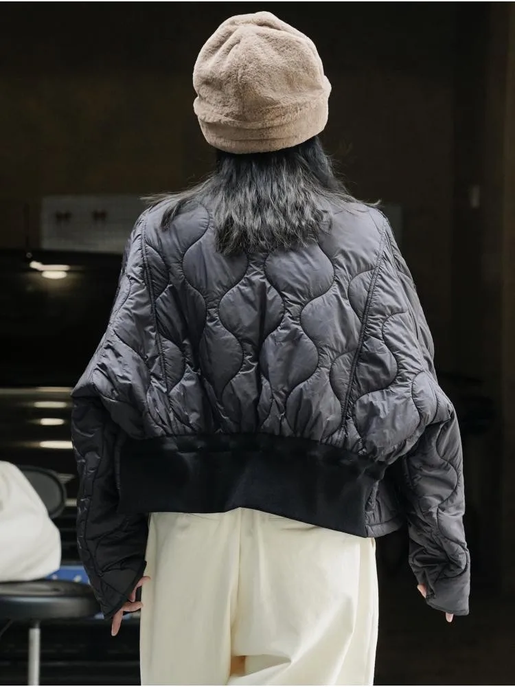 2022 Fall Winter Bat Sleeve Short Contrast Color Cotton-Padded Jackets Parkas Women Loose Profile Light Leisure Warm Coats