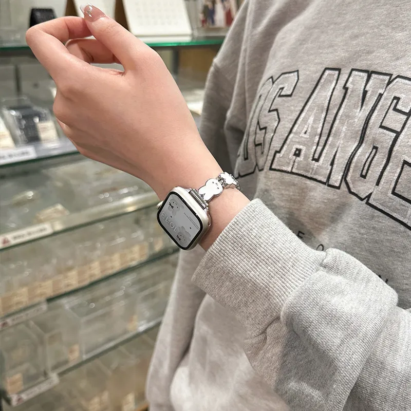 Фото Кожаный ремешок для часов Miffy Rabbit для Apple Watch S11/10/9/Se/Ultra Series, милый женский ремешок №4