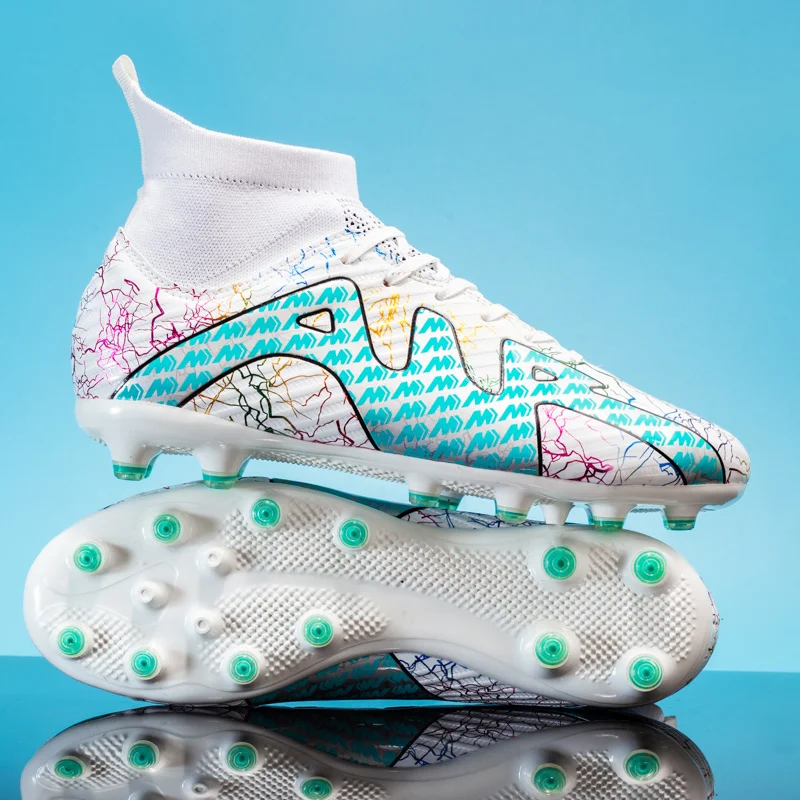 High Top Men's FG/TF Soccer Shoes Anti-Slip Breathable Double Material Multi Color Durable Soccer Shoes Outdoor Grass Training
