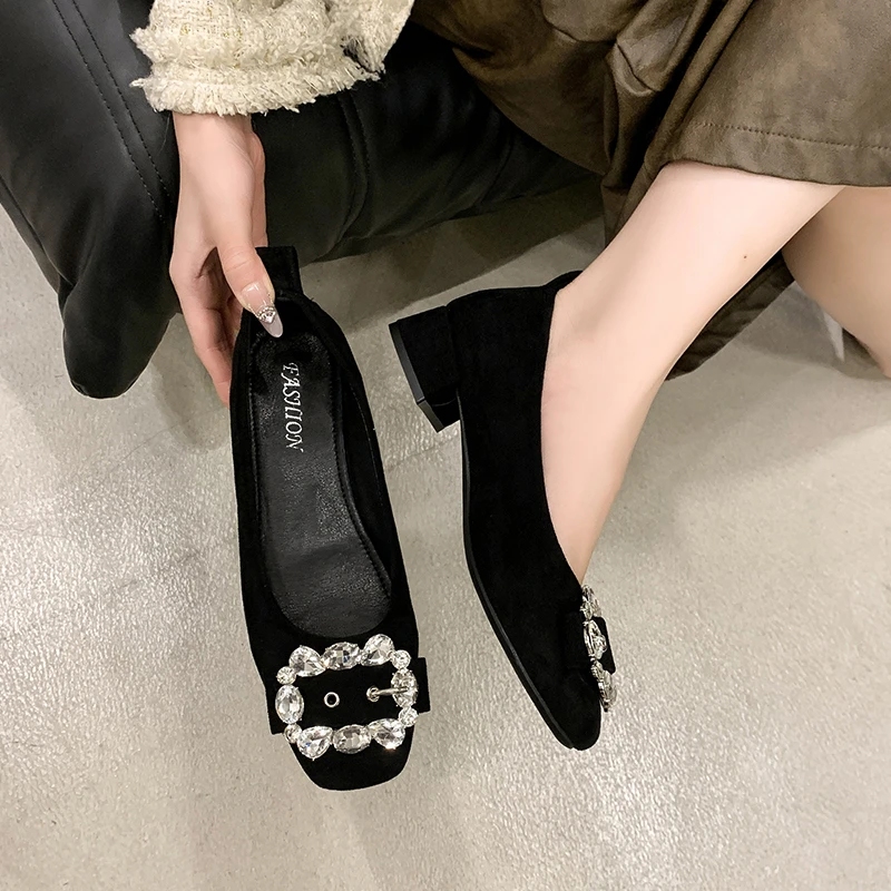 Летняя обувь с квадратным носком женские туфли на каблуке пряжкой осенняя