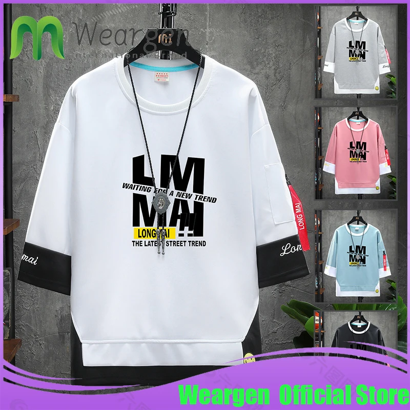 

Weargen 3/4 Sleeve Three Quarter Sweatshirt Male Harajuku Pullover Letter Printing Japanese Mens Streetwear Hoodie WY116