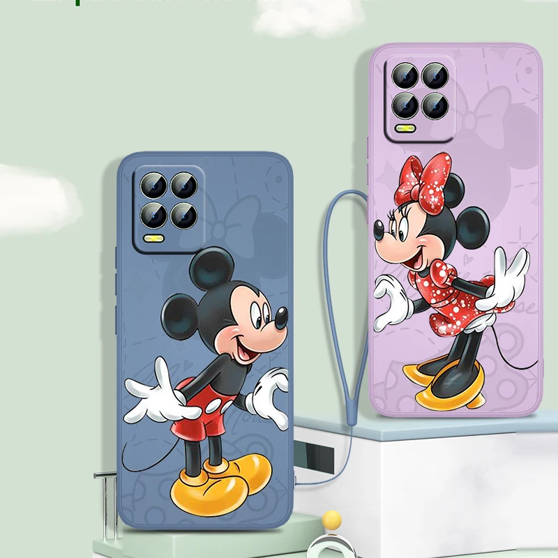 

Disney Mickey Minnie Couple Phone Case For OPPO Reno7 SE 6 5 4 2 Z Lite Pro Plus 5G 4G Liquid Rope Silicone Soft TPU Cover