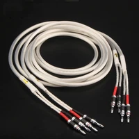 pair hifi silver plated speaker cable hi end 4n ofc speaker wire for hi fi systems y plug banana plug speaker cable