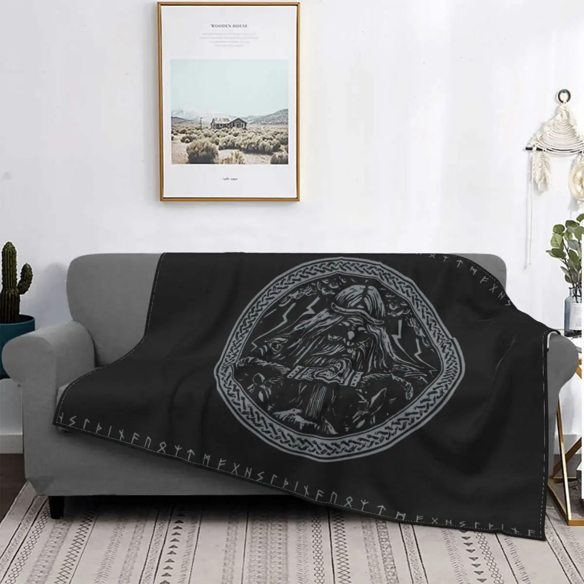 

Medaillon with Runes Viking Norse God Odin Patterned Blanket Flannel Spring Autumn Breathable Soft Blanket Bedding Car Cover