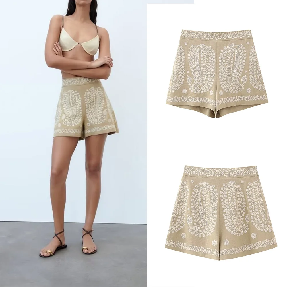 

PB&ZA Summer New Women's Temperament Fashion High Waist Chic Embroidery Casual Hundred Shorts 2731280