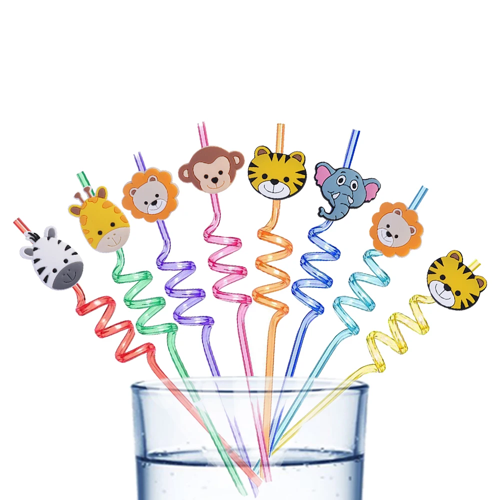 

Jungle animals drinking Straws animal unicorn dinosaur Reusable Plastic Straw Birthday Straws Jungle safari Birthday Party Decor
