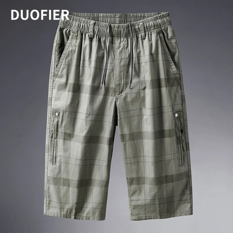 

Men Shorts 2022 Fashion Plaid Beach Shorts Casual Army Green Cotton Short Pants Male Bermuda Cargo Overalls Zipper Pocket 6XL