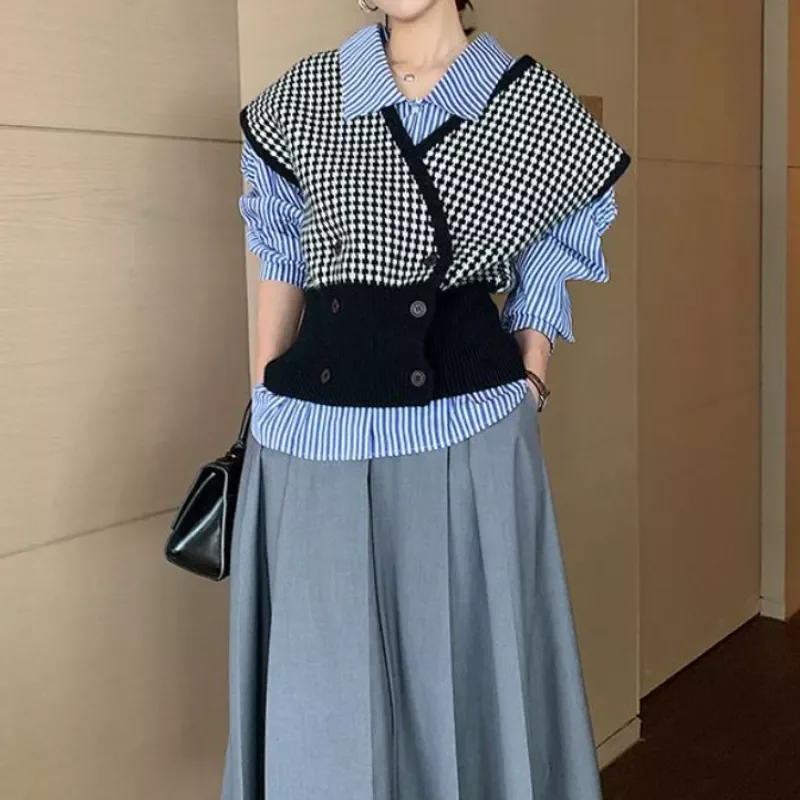

Jacket blazer vestCausal Loose Plaid Knitted Vest Spring Autumn Fashion Waistcoat