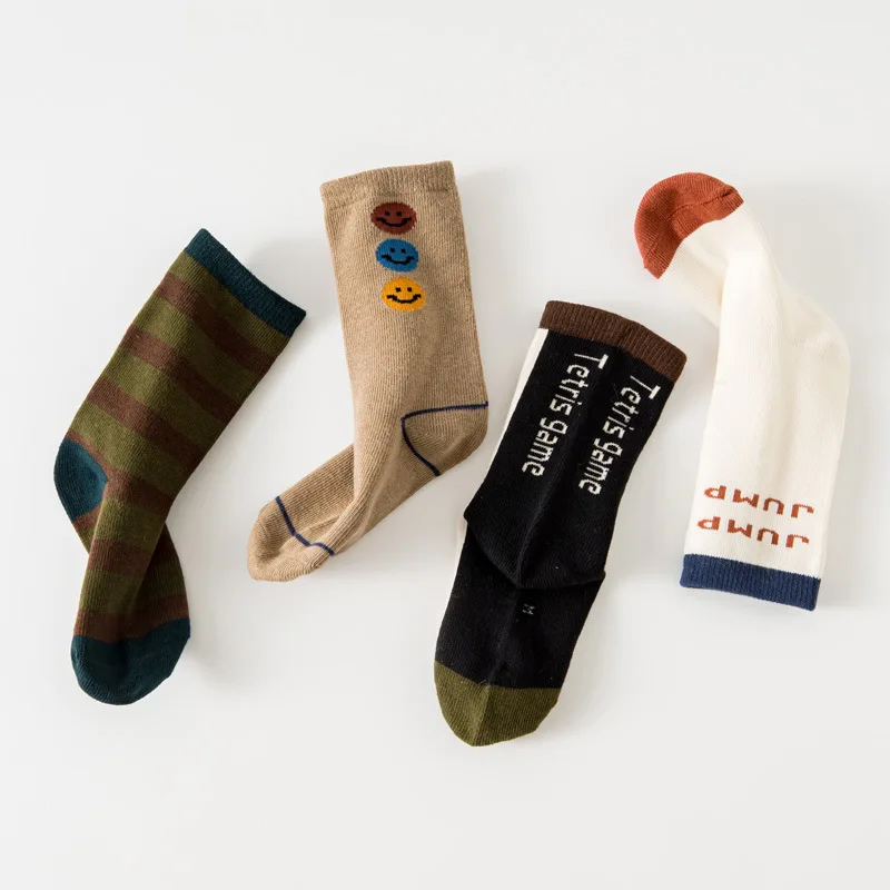 Осенне-зимние детские носки 4 пары для маленьких девочек спортивные хлопковые в