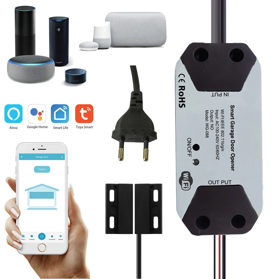 Смарт-контроллер для открывания Гаражных дверей, wi-fi переключатель SmartLife/Tuya, управление через приложение, работает с Alexa Echo Google Home