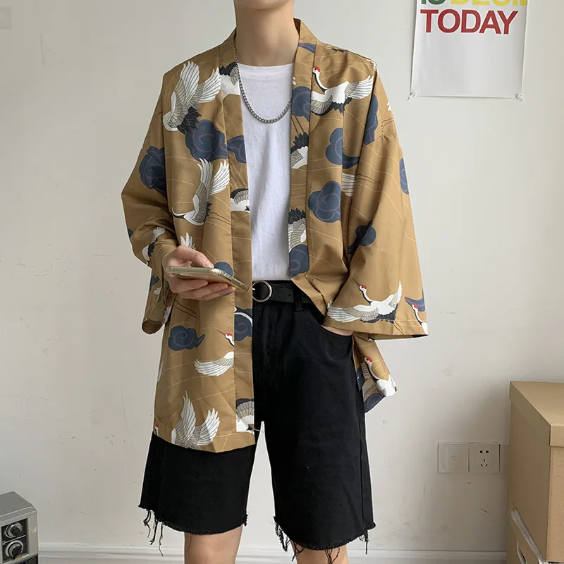 EOUW 2022 Fashion Xianhe Style Japanese Trendy Jacket Sunscreen Suit Kimono Cardigan Thin Half-Sleeved Robe Men's Shirt M-5XL