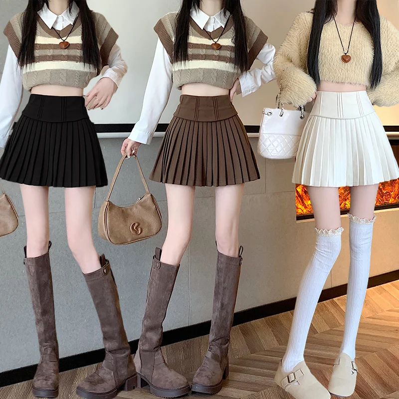 Женская винтажная плиссированная юбка повседневная шерстяная с высокой талией в