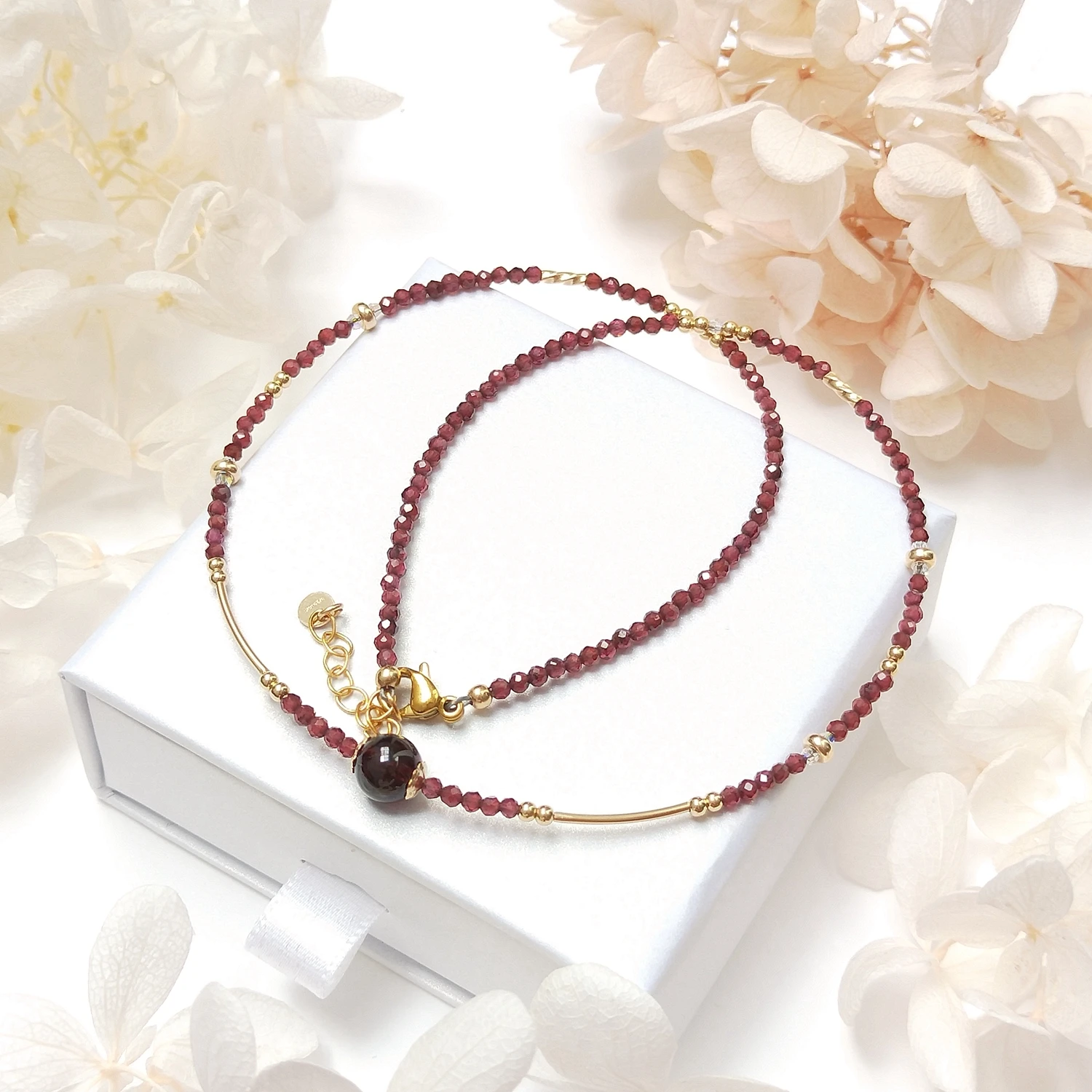 Lii Ji Natural Multi Stone Garnet/Moonstone/Black Tourmaline 2mm Tiny Sparkling Choker Necklace Fashion Bohe Jewelry For Female