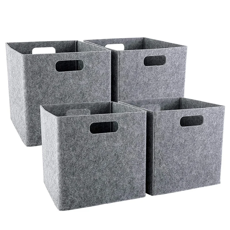 

LICG Foldable Storage Squares 4 Pack, Square Storage Bins With Dual Handles, Felt Storage Baskets For Square